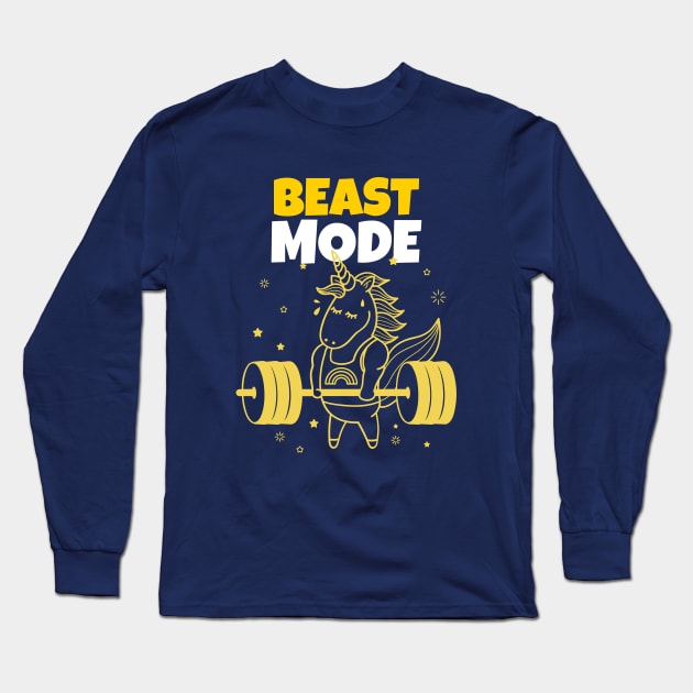 Beast Mode On - Unicorn Workout - Motivational Gym Quote Long Sleeve T-Shirt by stokedstore